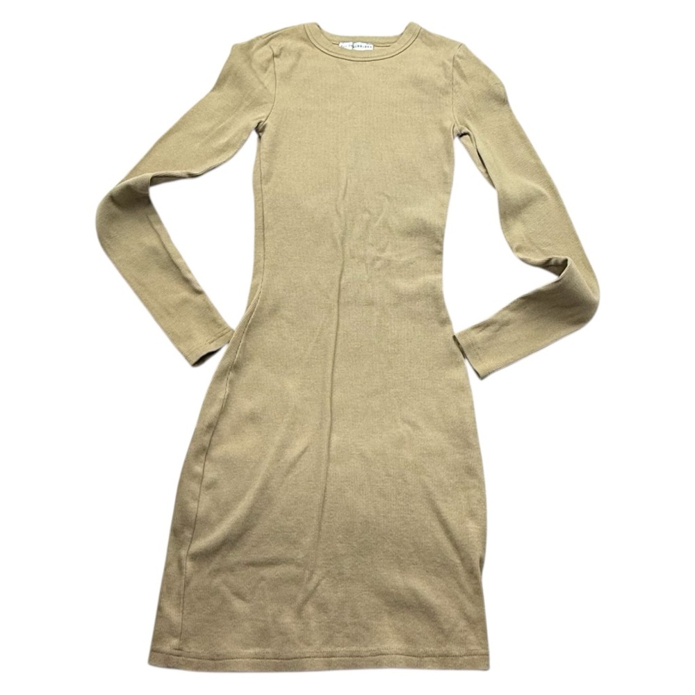 All Things Golden Ribbed Long Sleeve Bodycon Mini Dress XS Beige Neutral Bundle - Picture 9 of 11